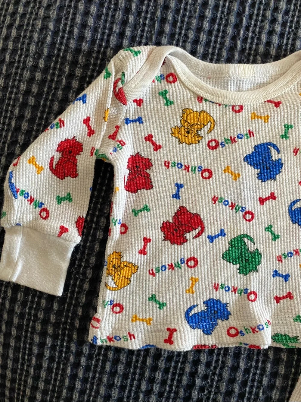 Vintage Baby/Kids Oshkosh Dog Print Thermal Pajama Set - 3 month
